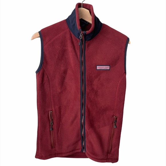 Vineyard Vines Vest Mens XXS Red Marthas Fleece Whale Pocket Zip Up Sleeveless - Picture 1 of 5